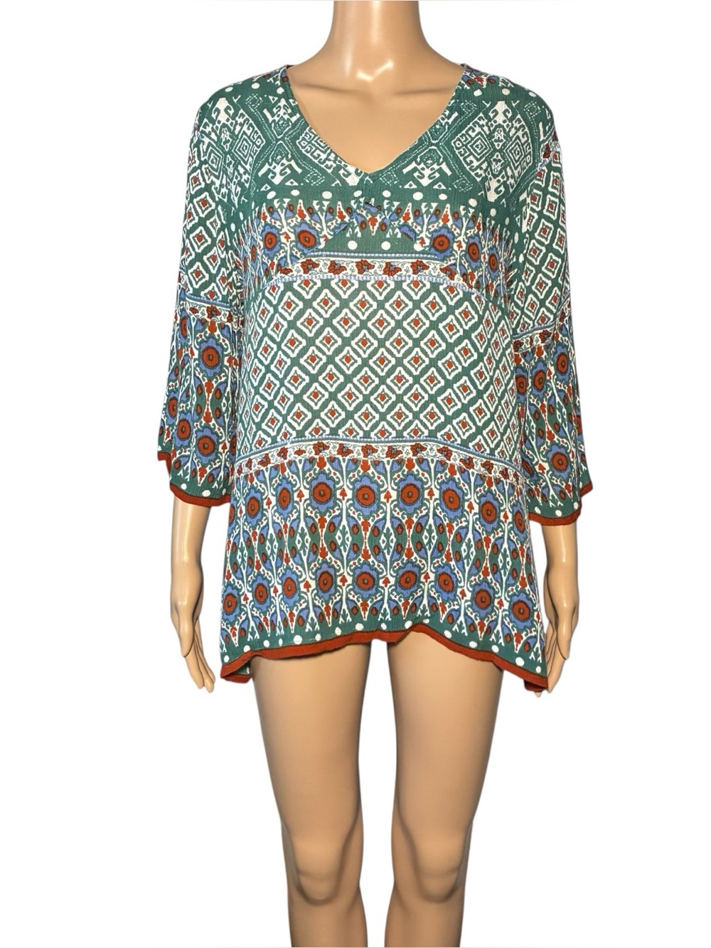 World Market Women's Tunic Blouse S/M V-Neck Long Casual Sleeve Pullover Tunic